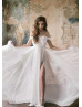 Off Shoulder Ivory Chiffon Lace Slit Bohemian Wedding Dress